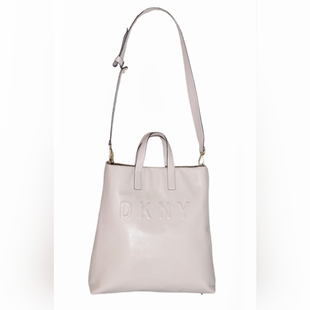 DKNY Large Cool Beige PVC Leather Embossed & Adjustable Tote Shoulder Purse/Bag